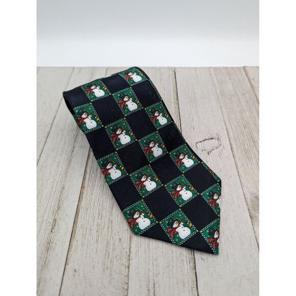Vintage Hallmark Yule Neck Tie Snowman Black Green 58" - Picture 1 of 5